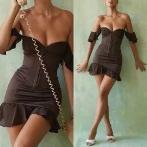 Stunning! House of CB Dionne espresso ruffle corset mini dress size XL